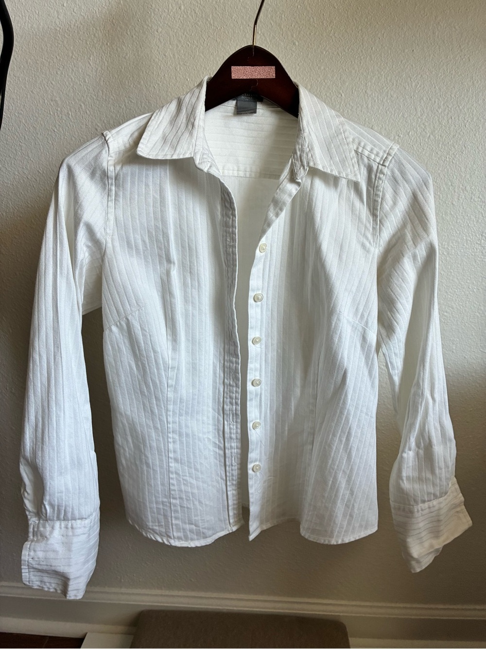 Ann Taylor White Textured Stripe Dress Shirt